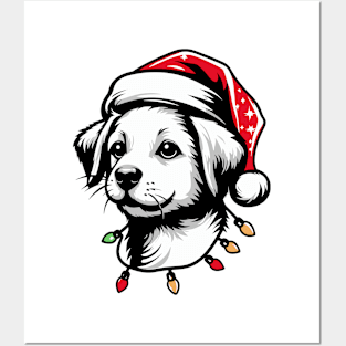 Adorable Dog Christmas Lights Santa Hat Posters and Art